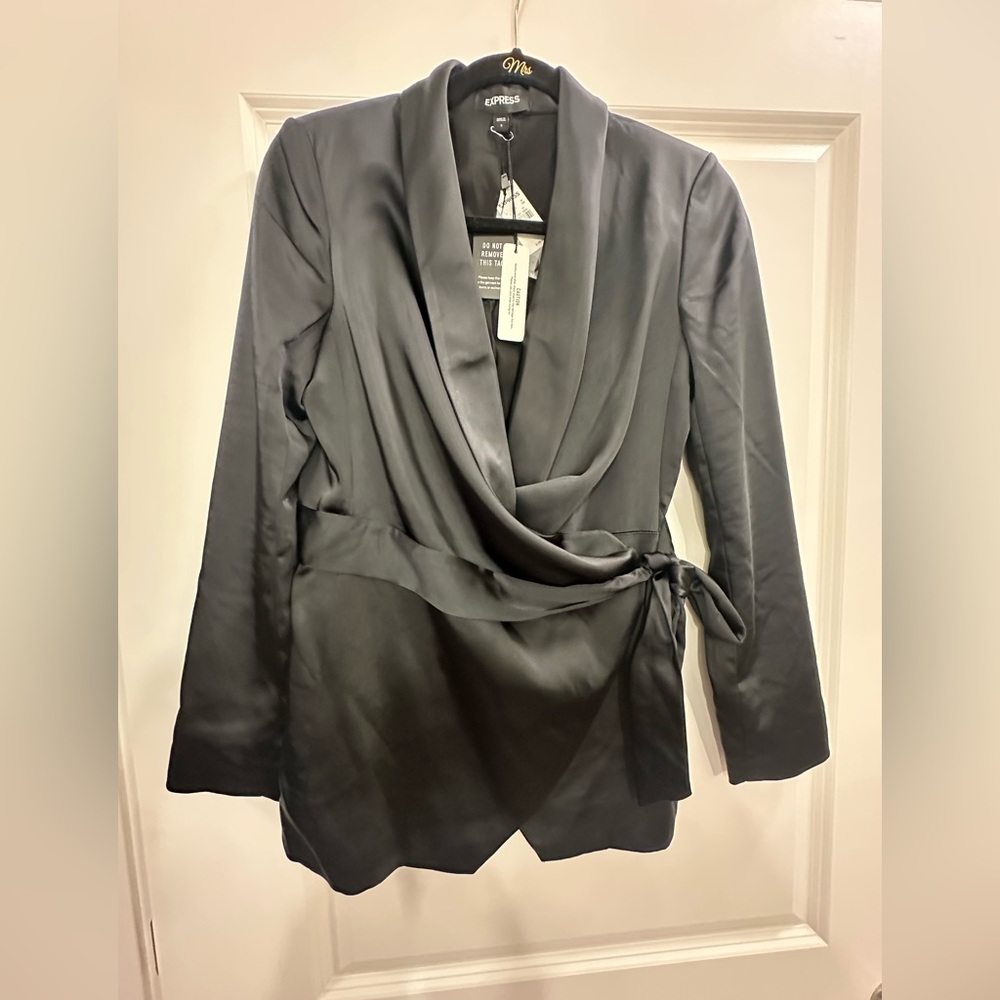Express Black Satin Wrap Blazer